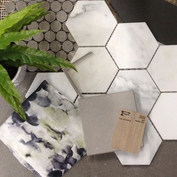 Interior design material samples flat lay