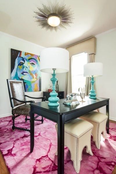 Stylish home office with turquoise accessories